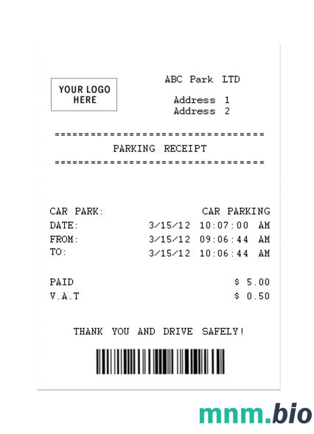 Parking przykładowy paragon
